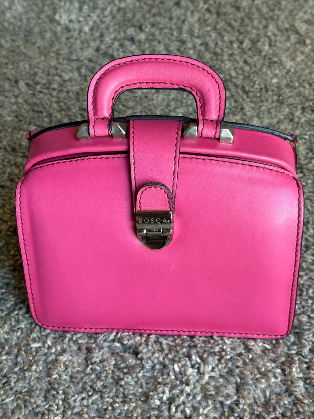 Vintage BOSCA Pink Leather Mini Doctor Bag Top Handle Made In Italy